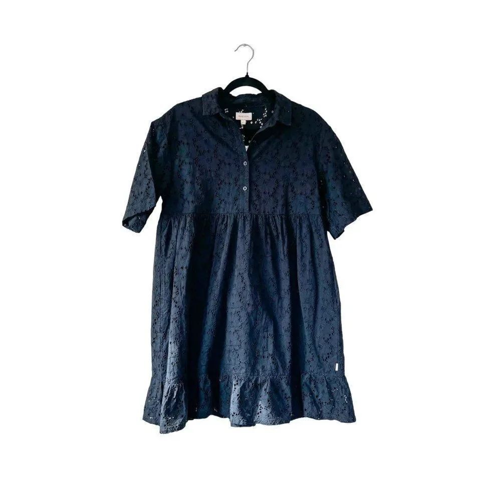NWT! Brixton Amalfi Black Eyelet Short Sleeve Button Up Dress, Size Small